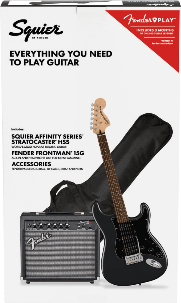 SQUIER Affinity Series™ Stratocaster® HSS Pack Laurel Fingerboard Charcoal Frost Metallic Gig Bag
