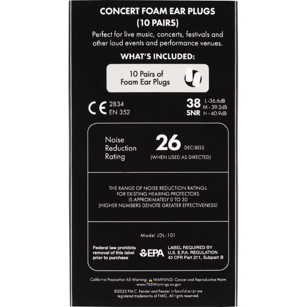 Ear Plugs Fender concert foam ear plugs (10 pairs) 0990545003