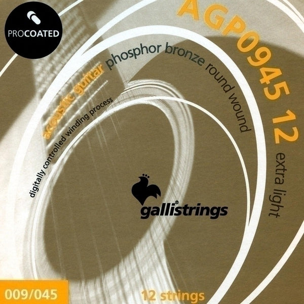 GALLI - muta ch. ac. - PROcoated Phosphor Bronze - Extra Light .009-.045 - 12 corde