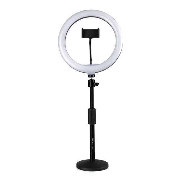 GFW-RINGLIGHTDSKT - anello led con stand da tavolo a base rotonda e clamp per smartphone