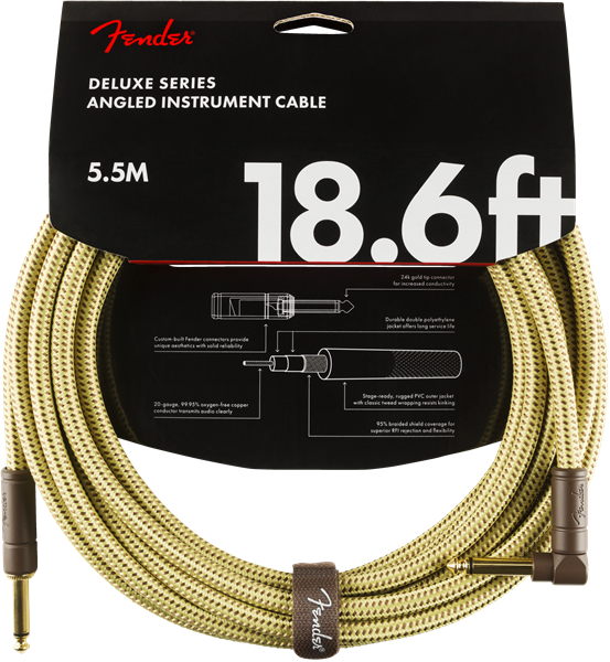 FENDER Deluxe Series Instrument Cable, Straight/Angle, 18.6', Tweed