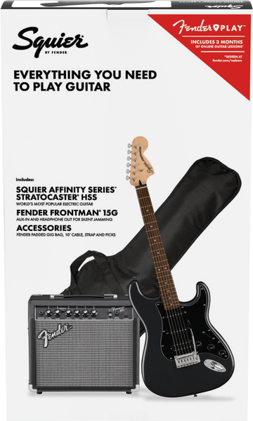 SQUIER Affinity Series™ Stratocaster® HSS Pack Laurel Fingerboard Charcoal Frost Metallic Gig Bag